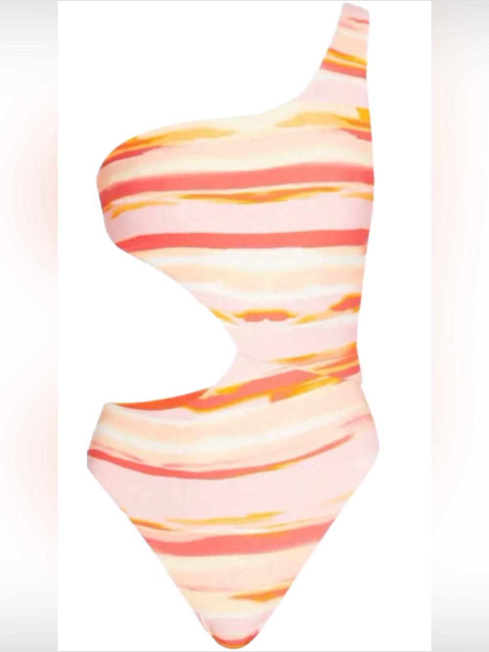 Milly One-Shoulder Striped One-Piece in Pink, Coral & Yellow